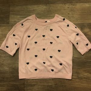 H&M embroidered cropped sweater pink